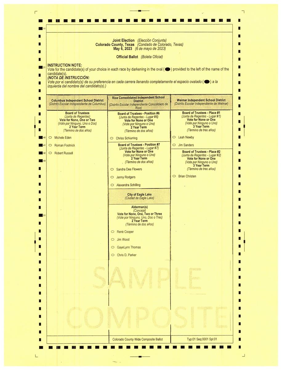 May 6 2023 joint election sample ballot